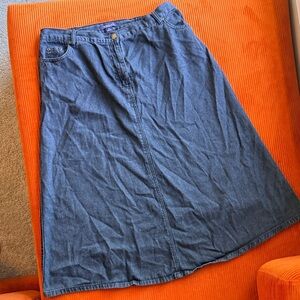 Roaman's Grey Black Denim A-Line Midi Skirt